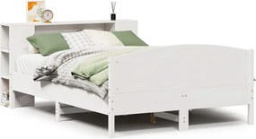 vidaXL Κρεβάτι Βιβλιοθήκη Χωρίς Στρώμα Λευκό 135x190 εκ Μασίφ Πεύκο