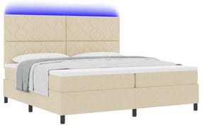 vidaXL Κρεβάτι  με ελατήρια, στρώμα και φως LED - Κρεμ, 200 x 200 εκ., Ύφασμα