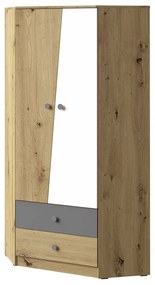 Γωνιακή ντουλάπα Akron M101, Artisan βελανιδιά, Γκρι, Άσπρο, 191x87x87cm, 82 kg, Πόρτες ντουλάπας: Με μεντεσέδες, Αριθμός ραφιών: 3 | Epipla1.gr