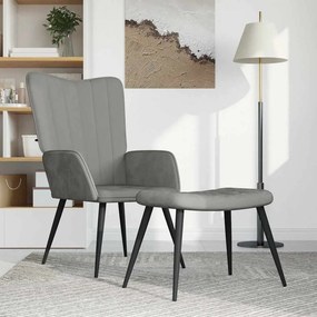 vidaXL Πολυθρόνα Relax Ανοιχτό Γκρι Βελούδινη με Σκαμπό