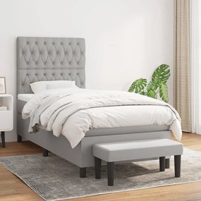 vidaXL Κρεβάτι Boxspring με Στρώμα Ανοιχτό Γκρι 90x200 εκ. Υφασμάτινο