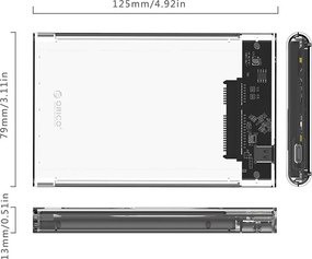 ORICO θήκη για 2.5" SATA HDD/SSD 2139C3, 5Gbps, διάφανη