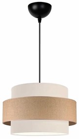 GloboStar® SOHO 204-0172 Μοντέρνο Κρεμαστό Φωτιστικό Kαπέλο Μονόφωτο 1 x E27 IP20 Μπεζ & Καφέ Ύφασμα - Μ30 x Π30 x Υ20cm