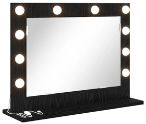 vidaXL Καθρέφτης Vanity με Φώτα LED Μαύρη Δρυς 60x45x18 εκ.