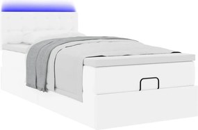 vidaXL Οθωμανικό κρεβάτι με στρώματα &amp; LEDs Καθαρό λευκό Faux Leather