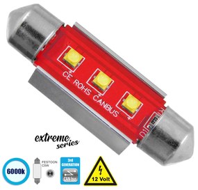 GloboStar® 81326 Λάμπα Αυτοκίνητου 39mm FESTOON - C5W 3rd Generation Can-Bus Extreme Series LED 3 CREE XBD 7.5W 1058lm 120° DC 12V IP20 Ψυχρό Λευκό 6000K