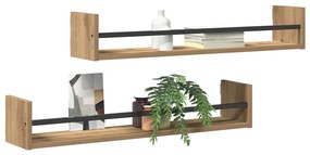 vidaXL Επιτοίχια Ράφια 2 τεμ από Καρυδιά 80x16x14 εκ Επεξεργασμένο Ξύλο