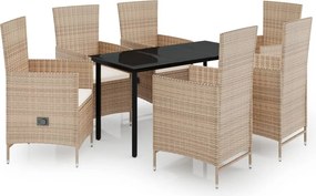 vidaXL Σετ Τραπεζαρίας Κήπου 7 Τεμαχίων Μπεζ με Μαξιλάρια