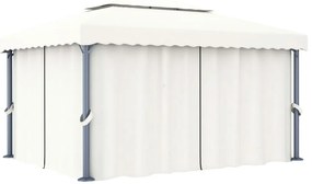 vidaXL Κιόσκι με Κουρτίνα και Φωτάκια LED Λευκό Κρεμ 4 x 3 μ.