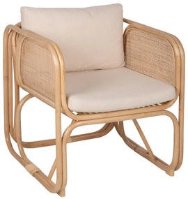 ARMCHAIR WENDY  RATTAN IN NATURAL POLISHED COLOR-WHITE CUSHIONS 73x72x84Hcm.