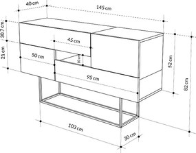 Μπουφές Eros Megapap sapphire oak - ανθρακί 145x40x82εκ.