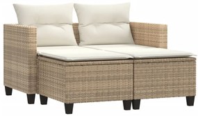 vidaXL Καναπές Κήπου Διθέσιος με Σκαμπό Μπεζ από Συνθετικό Ρατάν