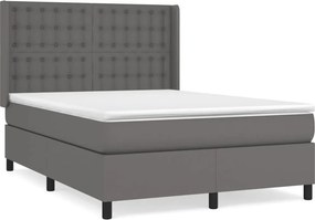 vidaXL Κρεβάτι Boxspring με Στρώμα Γκρι 140x200εκ. από Συνθετικό Δέρμα