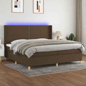 Κρεβάτι Boxspring με Στρώμα &amp; LED Σκ.Καφέ 200x200εκ. Υφασμάτινο - Καφέ