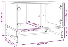 Τραπεζάκι Σαλονιού Καπνιστή Δρυς 68,5x50x50 εκ. Γυάλινες Πόρτες - Καφέ