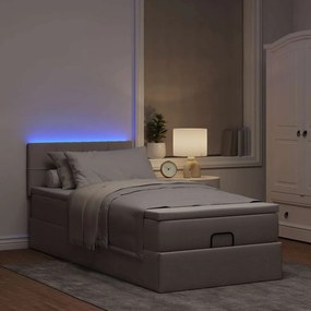 vidaXL Οθωμανικό κρεβάτι με στρώμα &amp; LEDs Taupe 90x190cm ύφασμα