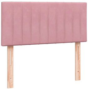 vidaXL Κρεβάτι Boxspring με Στρώμα &amp; LED Ροζ 90x220 εκ. Βελούδινο