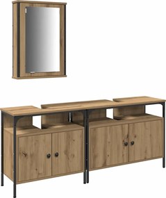 vidaXL Μονάδες Νιπτήρα Μπάνιου με ράφι 3 pcs Καφέ Επεξεργασμένο ξύλο