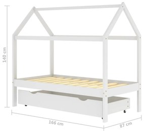 Πλαίσιο Κρεβατιού Παιδικό Τύπου Montessori  με Συρτάρι Λευκό 80x160εκ Ξύλο Πεύκου - Λευκό