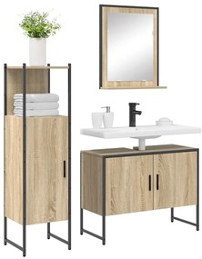 vidaXL Σετ Επίπλων Μπάνιου με ράφι 3 pcs Καφέ 33 x 33 x 120.5 εκ.