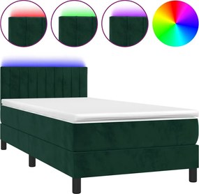 vidaXL Κρεβάτι Boxspring με Στρώμα &amp; LED Σκ. Πράσινο 80x200 εκ Βελούδο