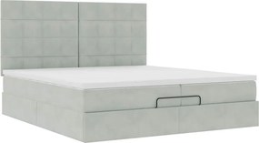 VidaXL Οθωμανικό κρεβάτι με στρώματα & LEDs Ανοιχτό γκρι Βελούδο