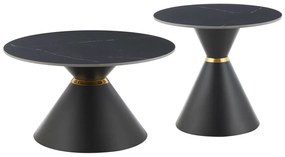 ΤΡΑΠΕΖΙΑ ΣΑΛΟΝΙΟΥ NANDO HM18267.02 ΚΕΡΑΜΙΚΑ TOP ΟΨΗ ΜΑΥΡΟ ΜΑΡΜΑΡΟ Φ60εκ & Φ80εκ