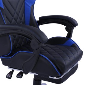 Πολυθρόνα Gaming Skyler Με Ανακλινόμενη Πλάτη Και Υποπόδιο Σε Χρώμα Μαύρο-Μπλε