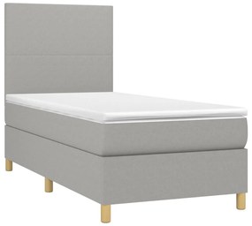 vidaXL Κρεβάτι Boxspring με Στρώμα &amp; LED Αν.Γκρι 90x200 εκ. Υφασμάτινο