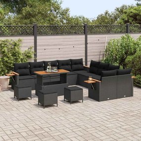 vidaXL Σετ Καναπέ Κήπου με μαξιλάρι 14 pcs Μαύρο 110 x 55 x 71 εκ