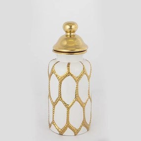 Βάζο Κεραμικό Με Καπάκι 752-20103 12.5x31cm White-Gold Estheti Home Ceramic