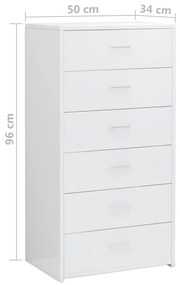 vidaXL Συρταριέρα με 6 Συρτάρια Γυαλ. Λευκό 50x34x96 εκ. Επεξ. Ξύλο