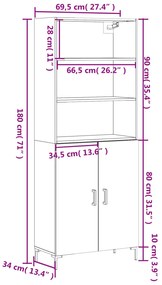 Ντουλάπι Γκρι Sonoma 69,5 x 34 x 180 εκ. Επεξεργασμένο Ξύλο - Γκρι