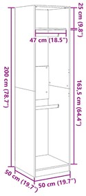 Ντουλάπα Γκρι του Σκυροδέματος 50x50x200 εκ. Επεξεργασμένο Ξύλο - Γκρι