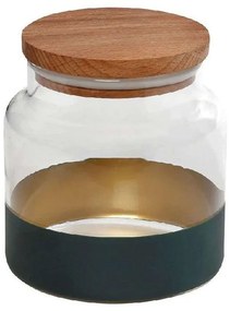 Βάζο Αποθήκευσης Με Καπάκι Alfa RAB631 635ml Φ10x11cm Green-Gold Espiel Wood, Glass