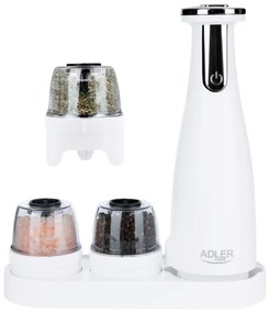 Ηλεκτρικός Μύλος Μπαχαρικών Adler AD 4449W, 3 τμχ, 150 ml, USB, μπαταρία Li-Ion 1500mAh, Κεραμικές λεπίδες, Λευκό