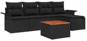 vidaXL Σετ Καναπέ Κήπου 6 pcs Μαύρο Πολυ ράταν