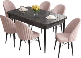 Extendable Dining Table &amp; Chairs Set (7 Pieces) Roz - Black Marble, Pink Black Marble
Pink