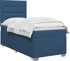 vidaXL Κρεβάτι box spring με στρώμα Μπλε 90 x 190 cm Ύφασμα