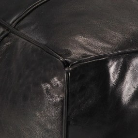 Πουφ Μαύρο 60 x 60 x 30 εκ. από Γνήσιο Δέρμα Κατσίκας - Μαύρο