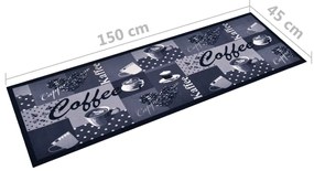 vidaXL Πατάκι Κουζίνας Σχέδιο Coffee Μπλε Πλενόμενο 45 x 150 εκ.