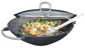 Τηγάνι Wok Mε Γυάλινο Καπάκι 40100001036 Φ36cm Black Kuchenprofi 36cm Μαντέμι