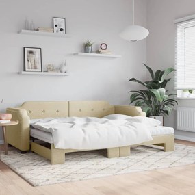 vidaXL Καναπές Κρεβάτι Συρόμενος Κρεμ 100x200 εκ. Υφασμάτινος Στρώματα