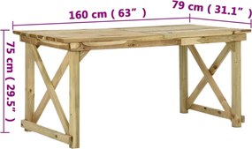 vidaXL Τραπέζι Κήπου 160 x 79 x 75 εκ. Ξύλινο