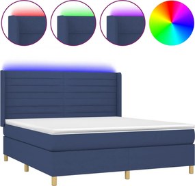 vidaXL Κρεβάτι Boxspring με Στρώμα &amp; LED Μπλε 160x200 εκ. Υφασμάτινο