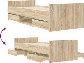 vidaXL Σκελετός Κρεβατιού με συρτάρι Sonoma Δρυς Επεξεργασμένο Ξύλο