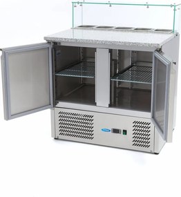 Pizza Prep Fridge - 90cm - 2 Doors - Fits 5 x 1/6 GN - incl Glass Cover