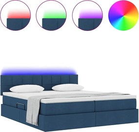 vidaXL LED Κρεβάτι αποθήκευσης με στρώμα Μπλε 180 x 200 cm Ύφασμα