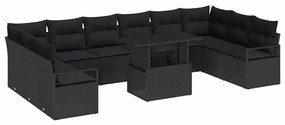 vidaXL Σετ Καναπέ Κήπου με αποθήκευση 11 pcs Μαύρο Πολυ ράταν