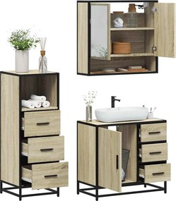 vidaXL Σετ Επίπλων Μπάνιου 3 Τεμαχίων Sonoma Δρυς Επεξεργασμένο Ξύλο